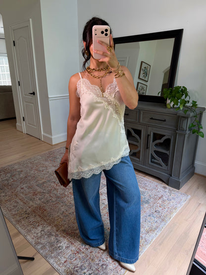Sienna Cream Satin Lace Top