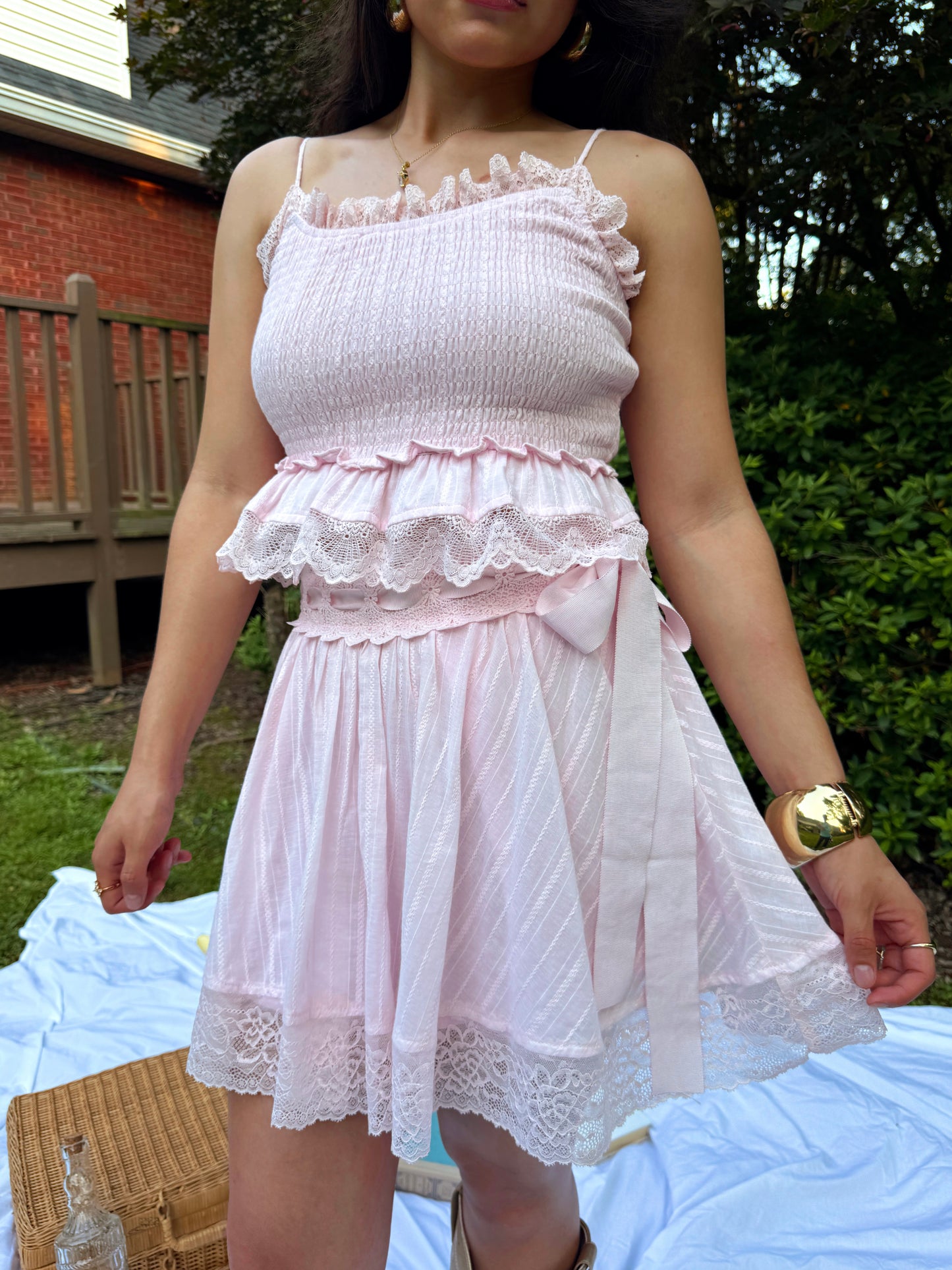Baby Pink Lace Girly Top & Skirt Set