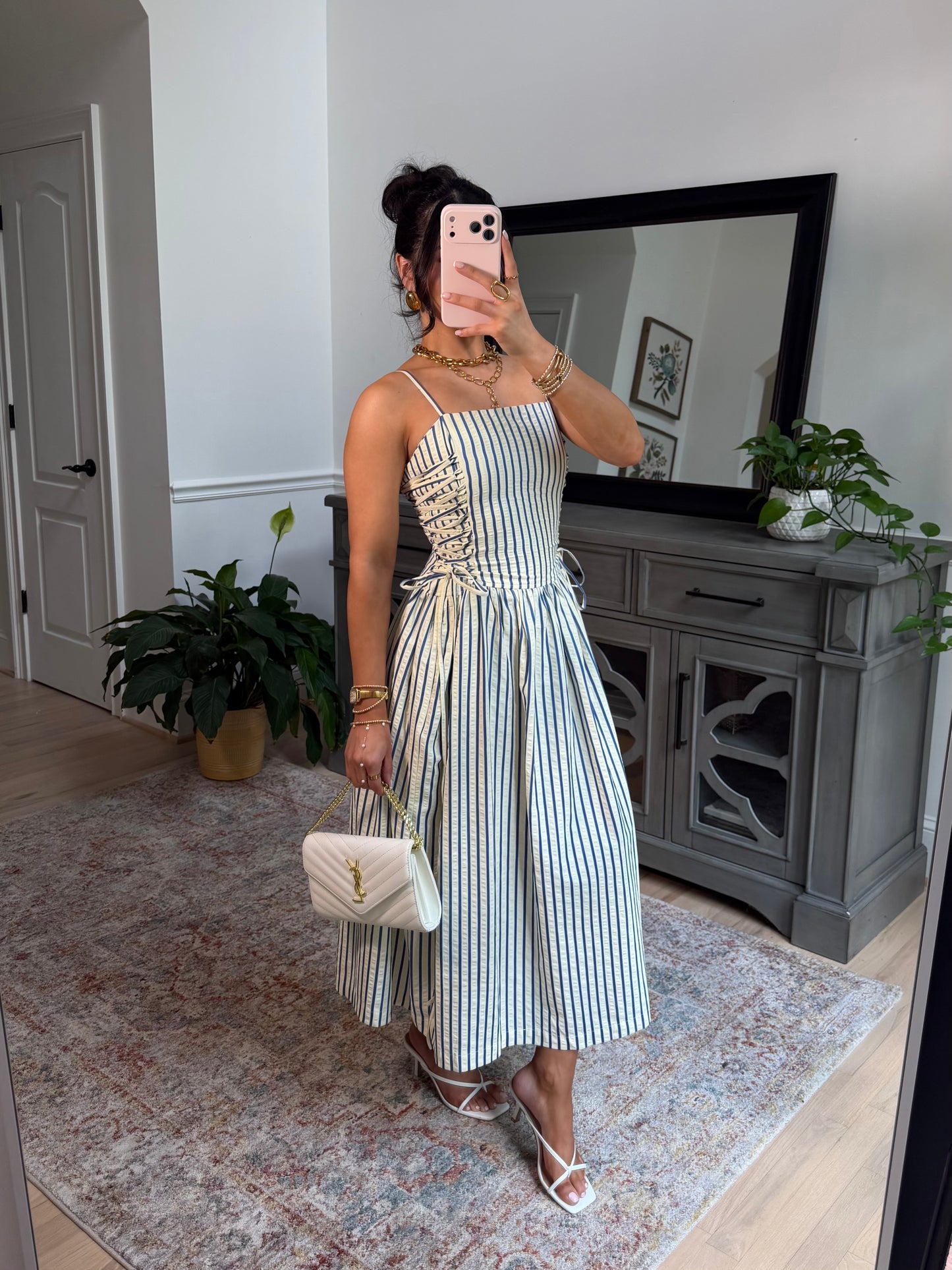 Palm House Striped Corset Midi Dress