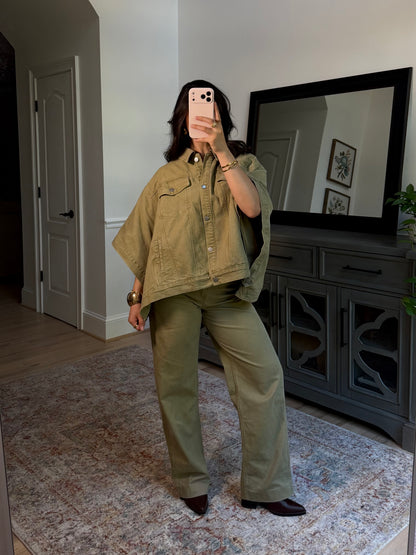 Sutton Olive Denim Poncho Jacket