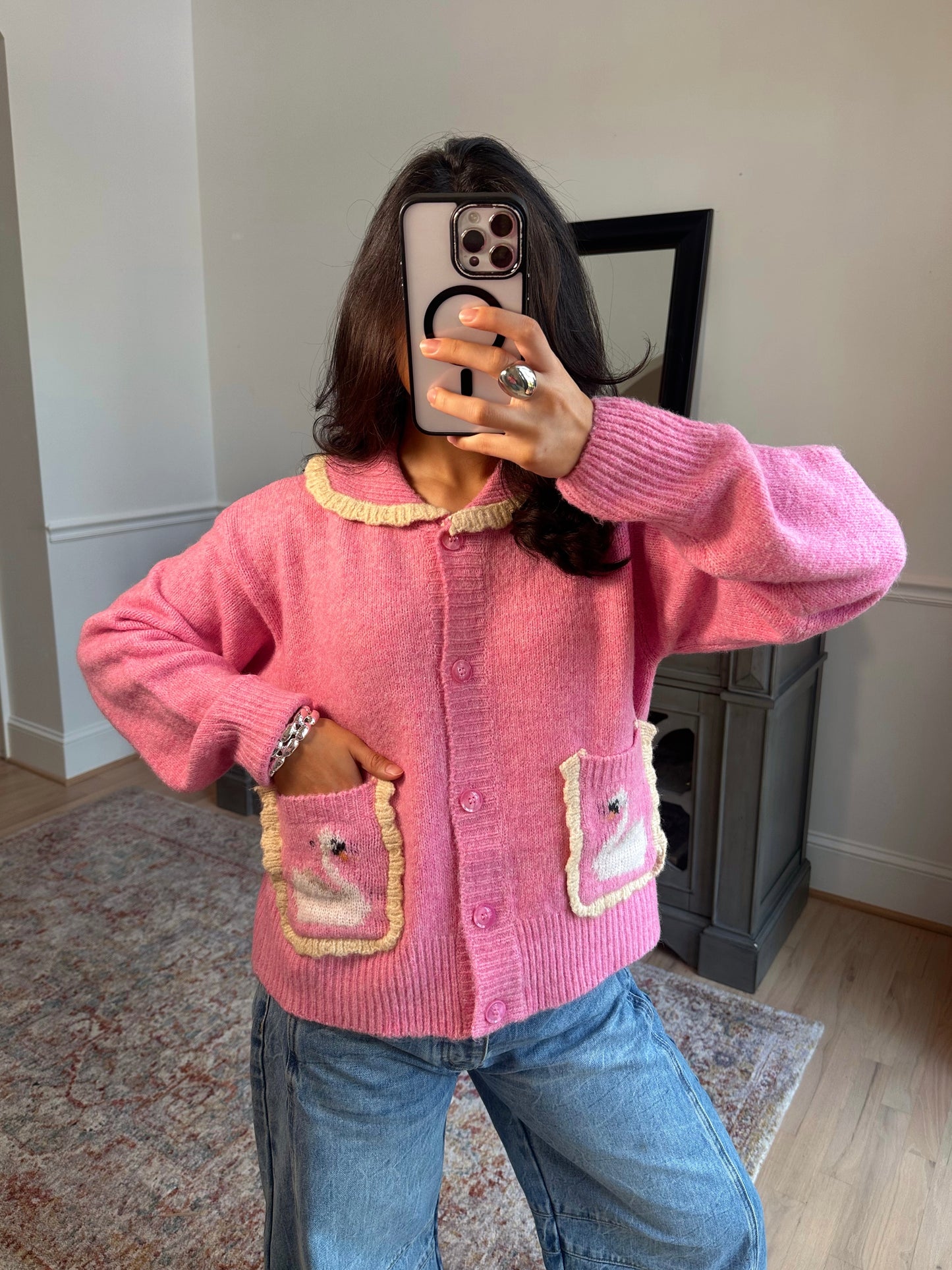 French Swan Pink Cardigan