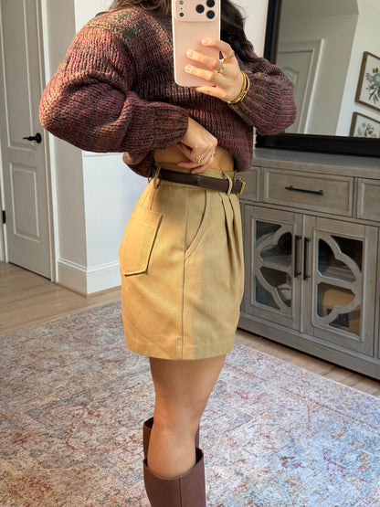 Khaki Pleated Tailored Shorts