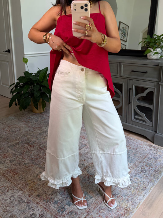Delilah White Ruffle Jeans