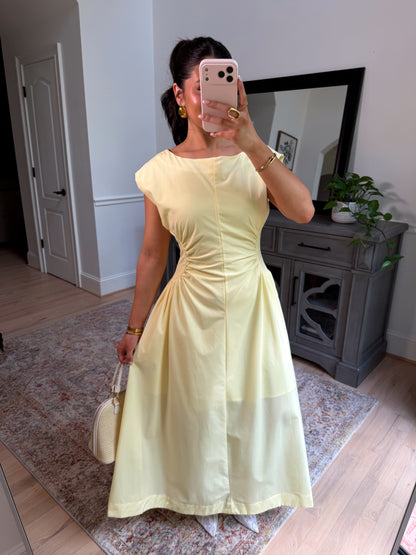 Yellow Magnolia Pleated Midi Dress