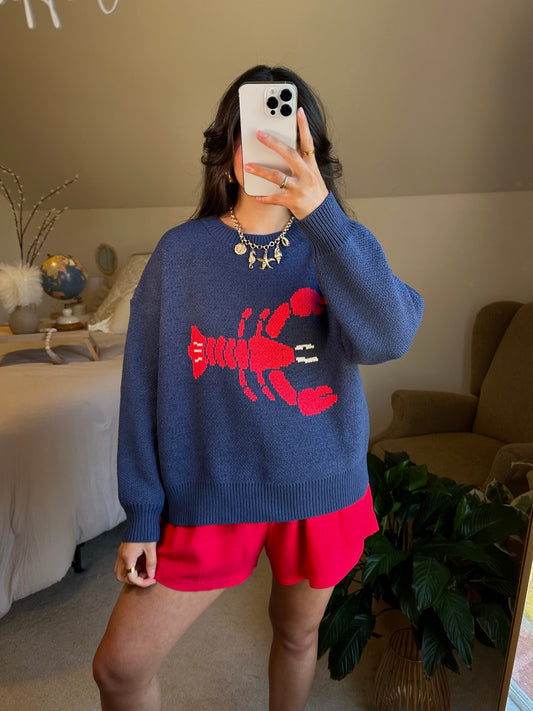 Navy Lobster Soft Knit Sweater