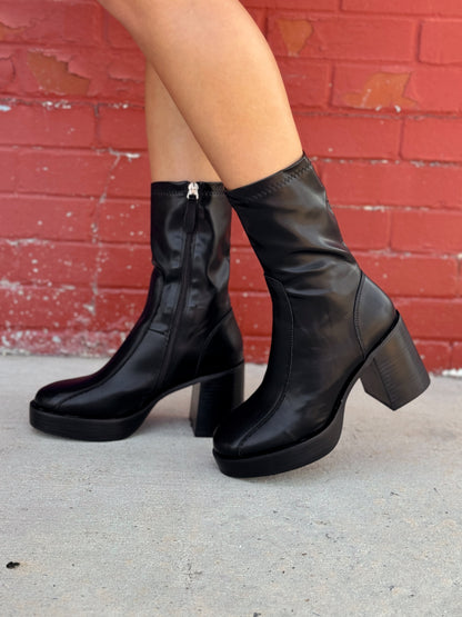 Black Leather Ankle Platform Booties