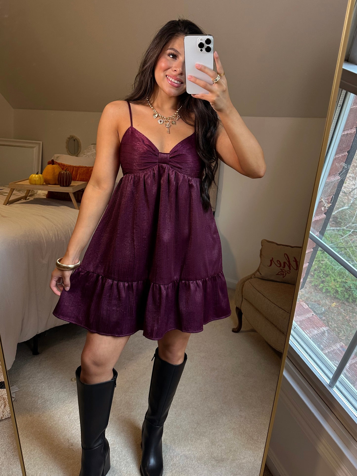 Plum Bow Babydoll Dress