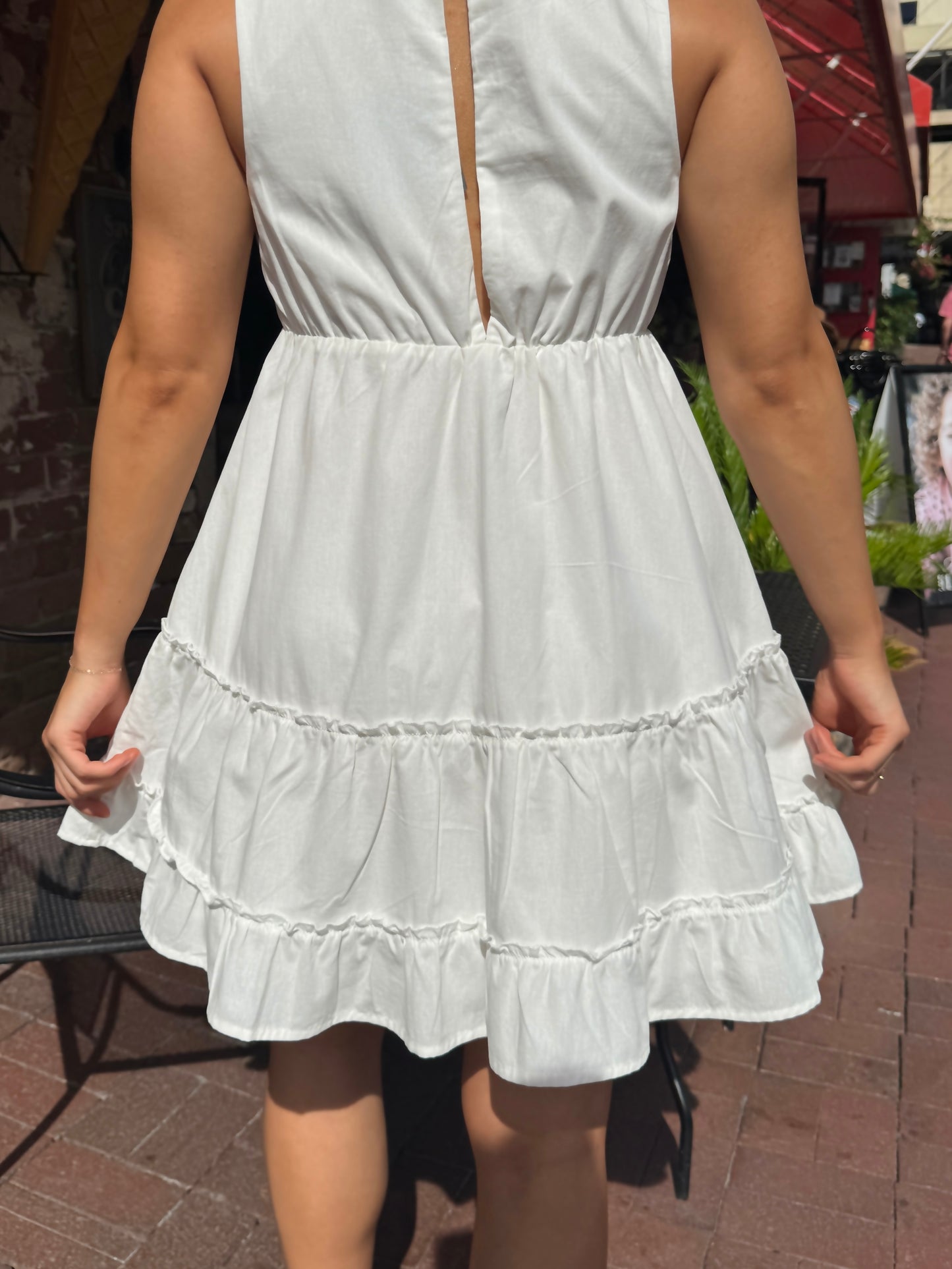 V-Neck White Short Dress