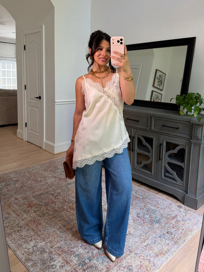 Sienna Cream Satin Lace Top