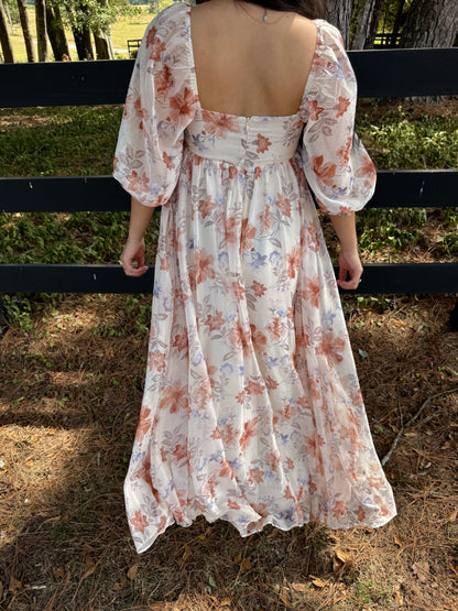 Orange Florals Maxi Dress