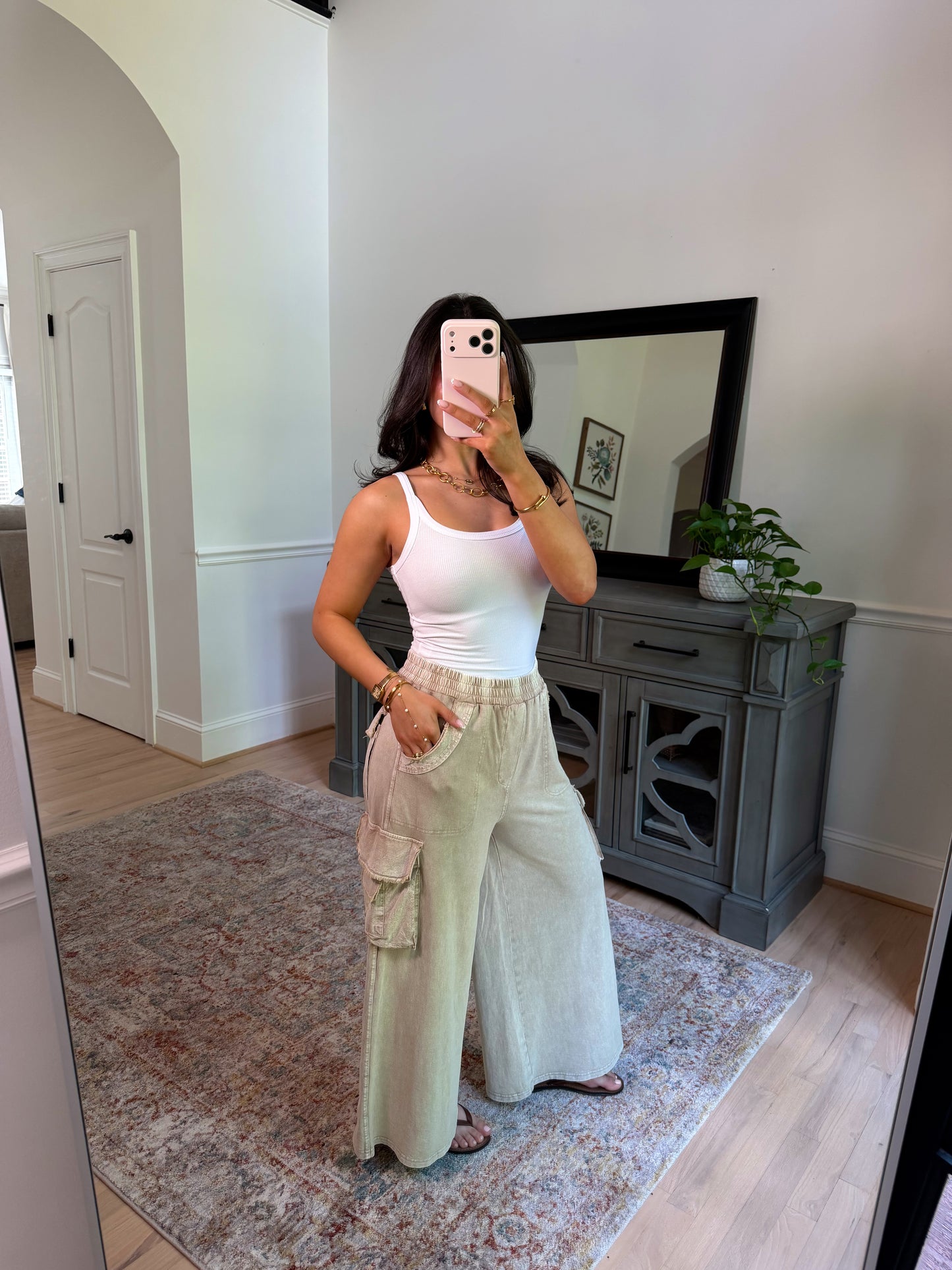 Mushroom Cargo Cropped Wide Leg Pants