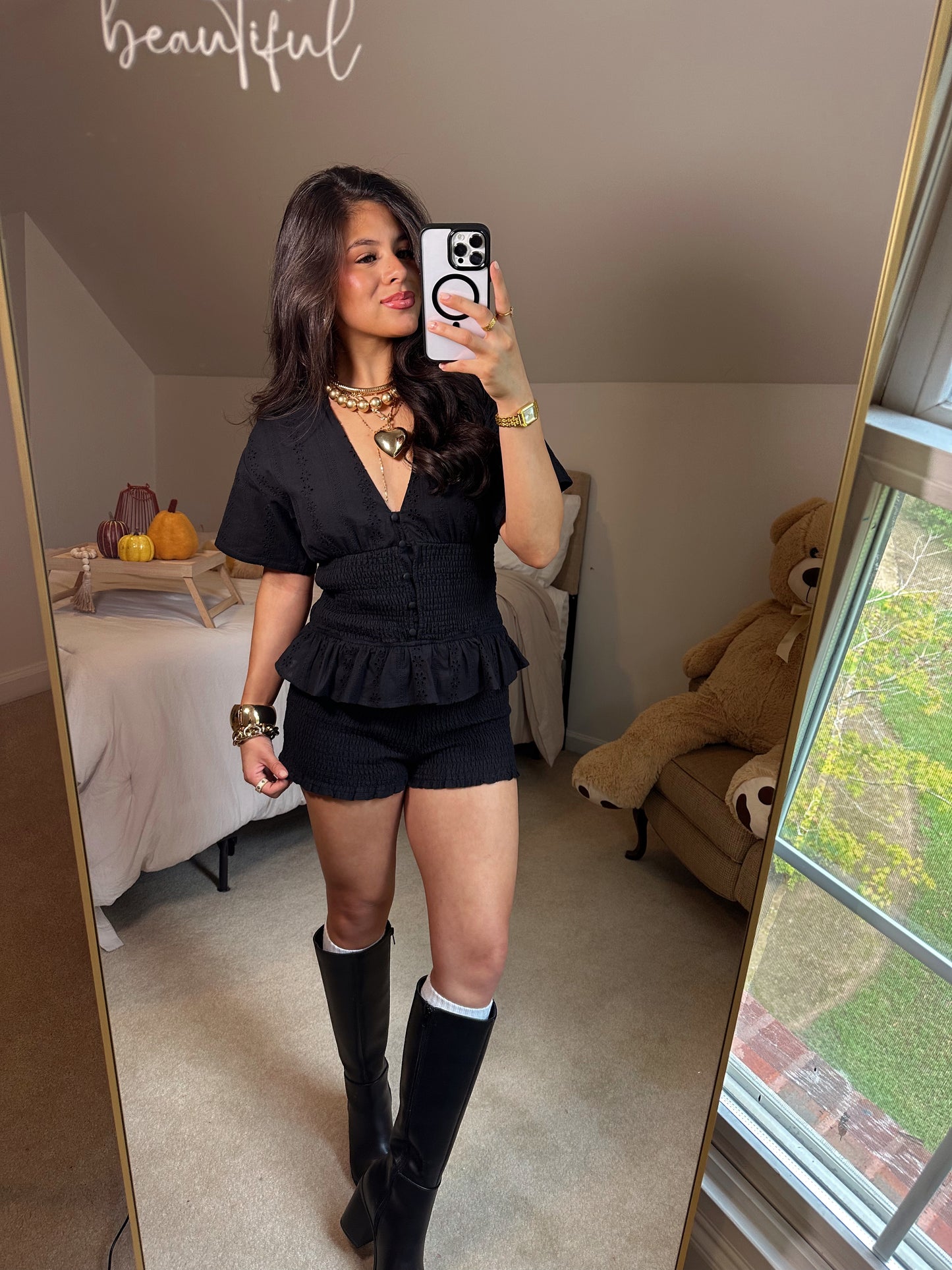 Black Ditsy Floral Smocked Romper