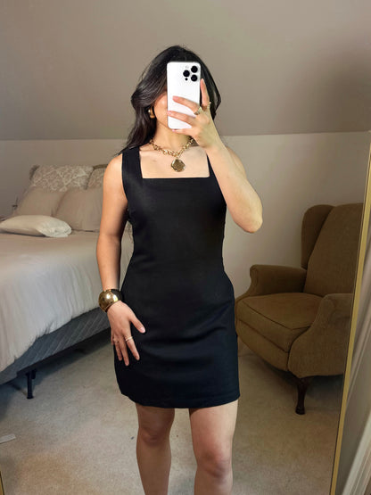 Black Linen Square Neck Dress