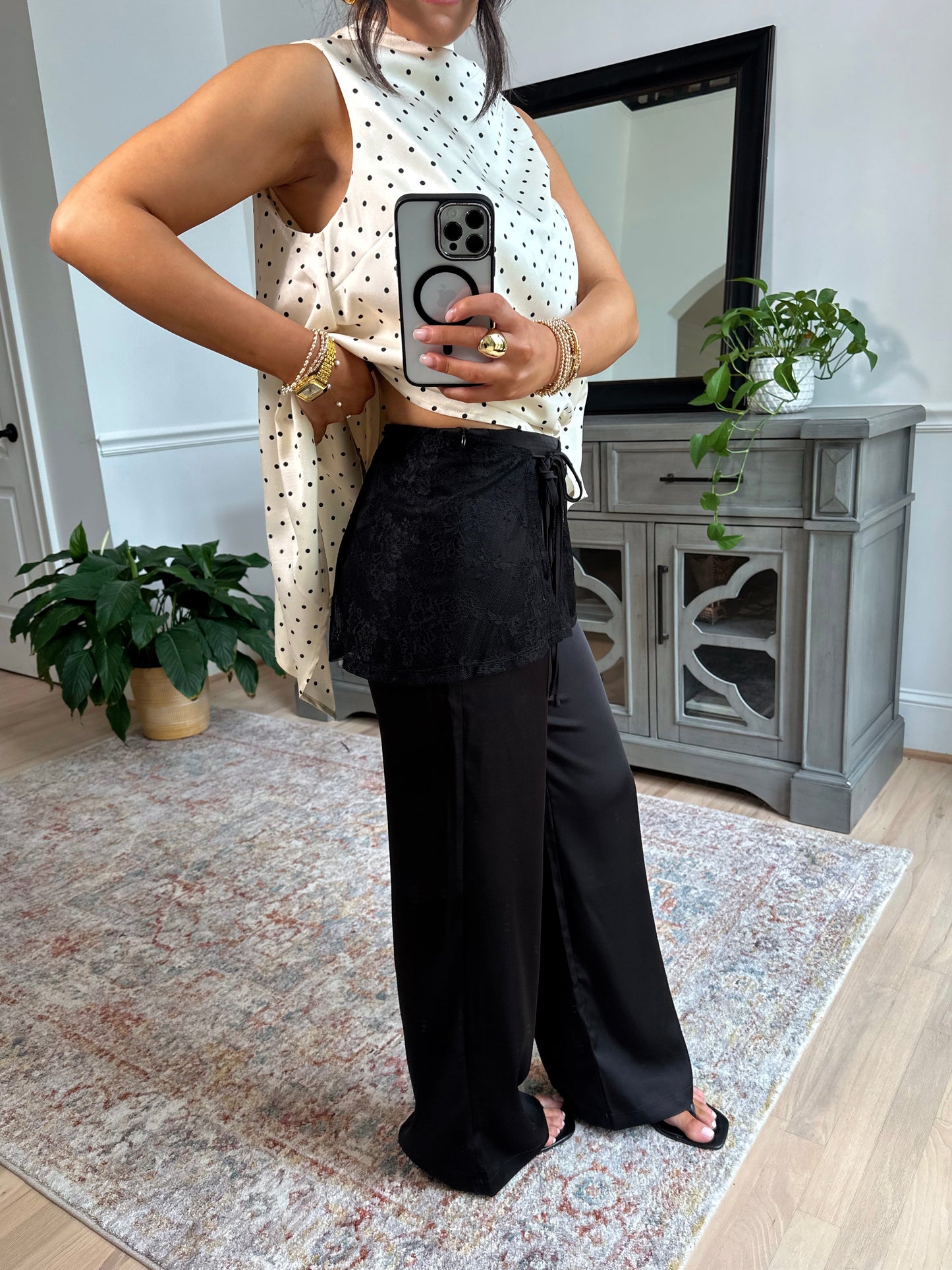 Nightfall Satin Lace Wrap Pants (Black)