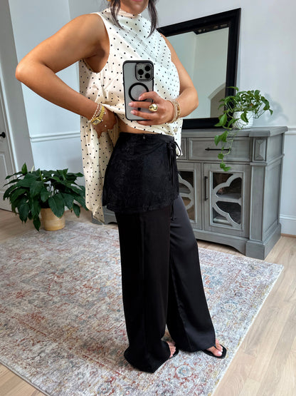 Nightfall Satin Lace Wrap Pants (Black)