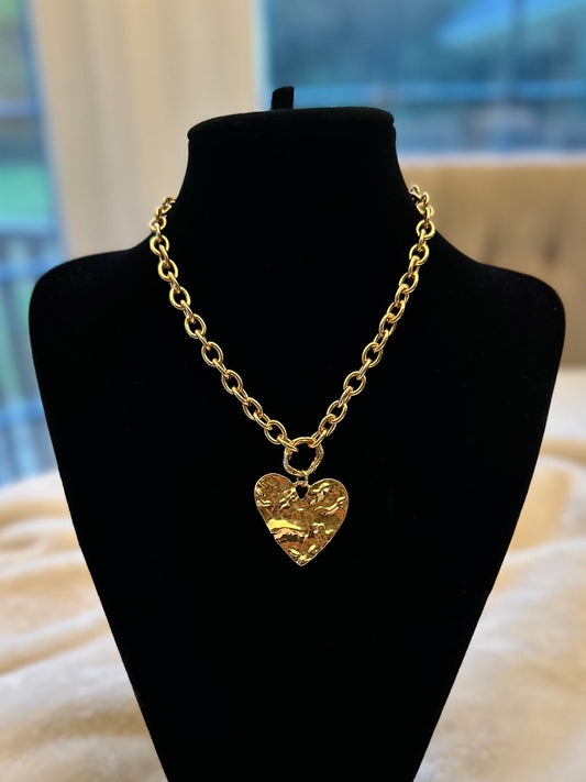 Hammered Heart Gold Necklace