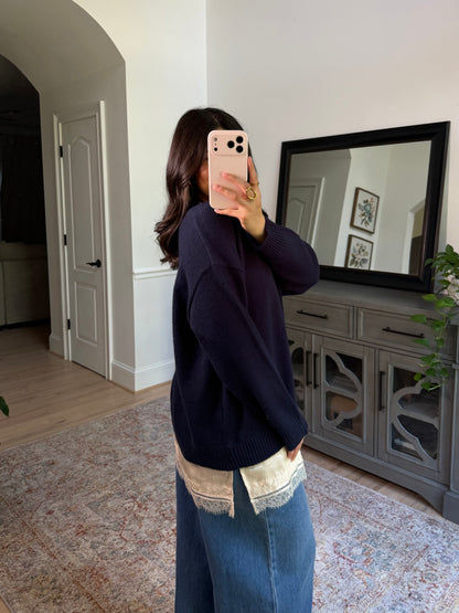 Navy Lace Trim Sweater