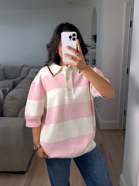Baby Pink Polo Oversized Knit Top