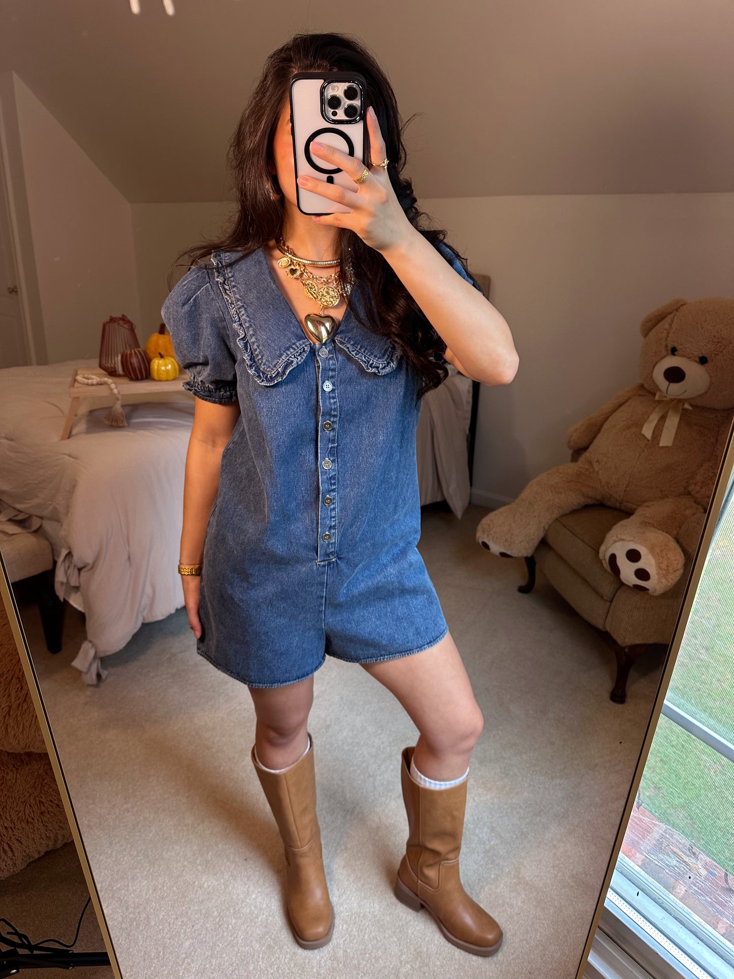 Collar Me Cute Denim Romper