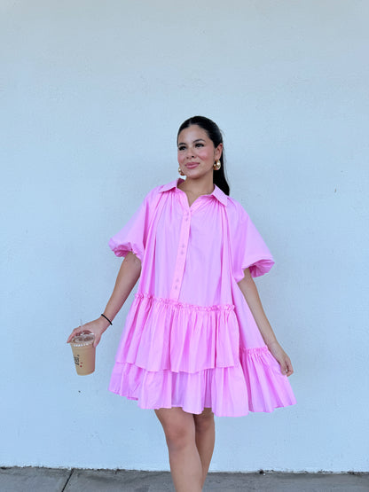 Bubblegum Asymmetrical Ruffle Dress