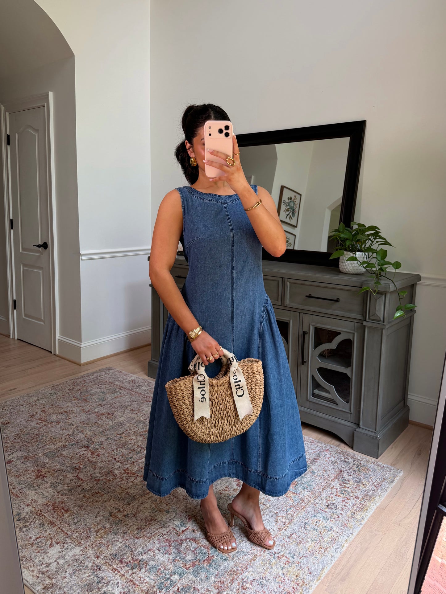 Denim Daydream Pleated Midi Dress