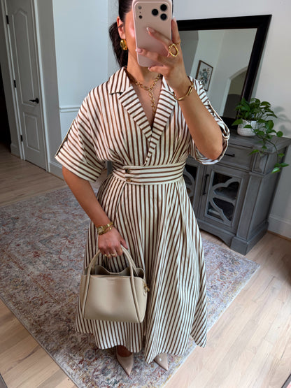 Espresso Date Striped Midi Dress