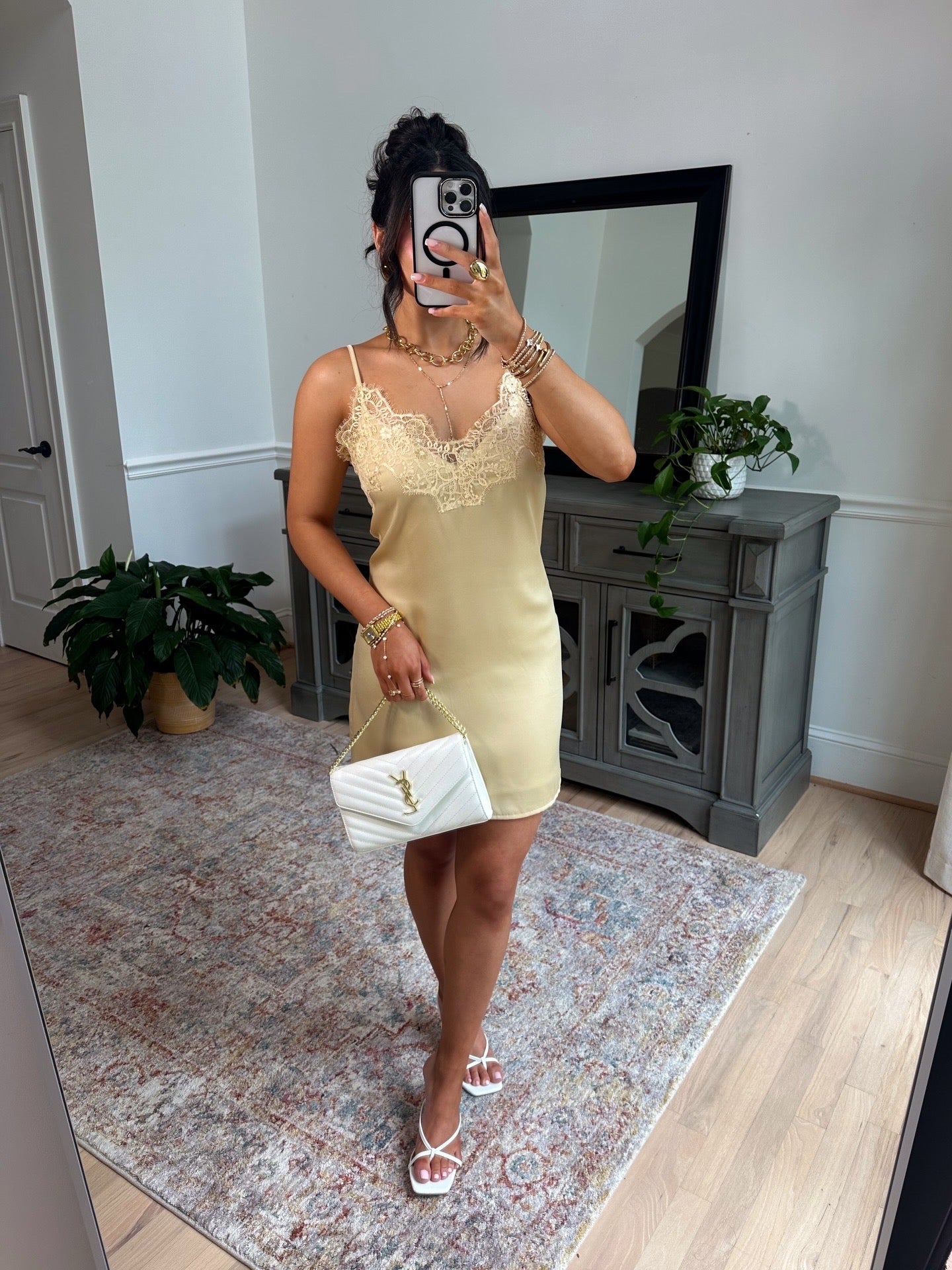 Golden Hour Satin Lace Mini Dress