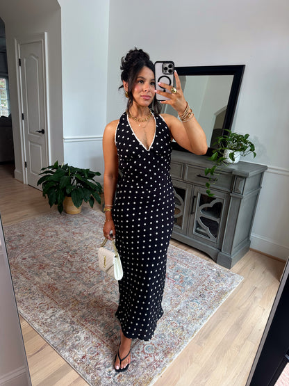 Rosé Hour Polka Dot Halter Dress