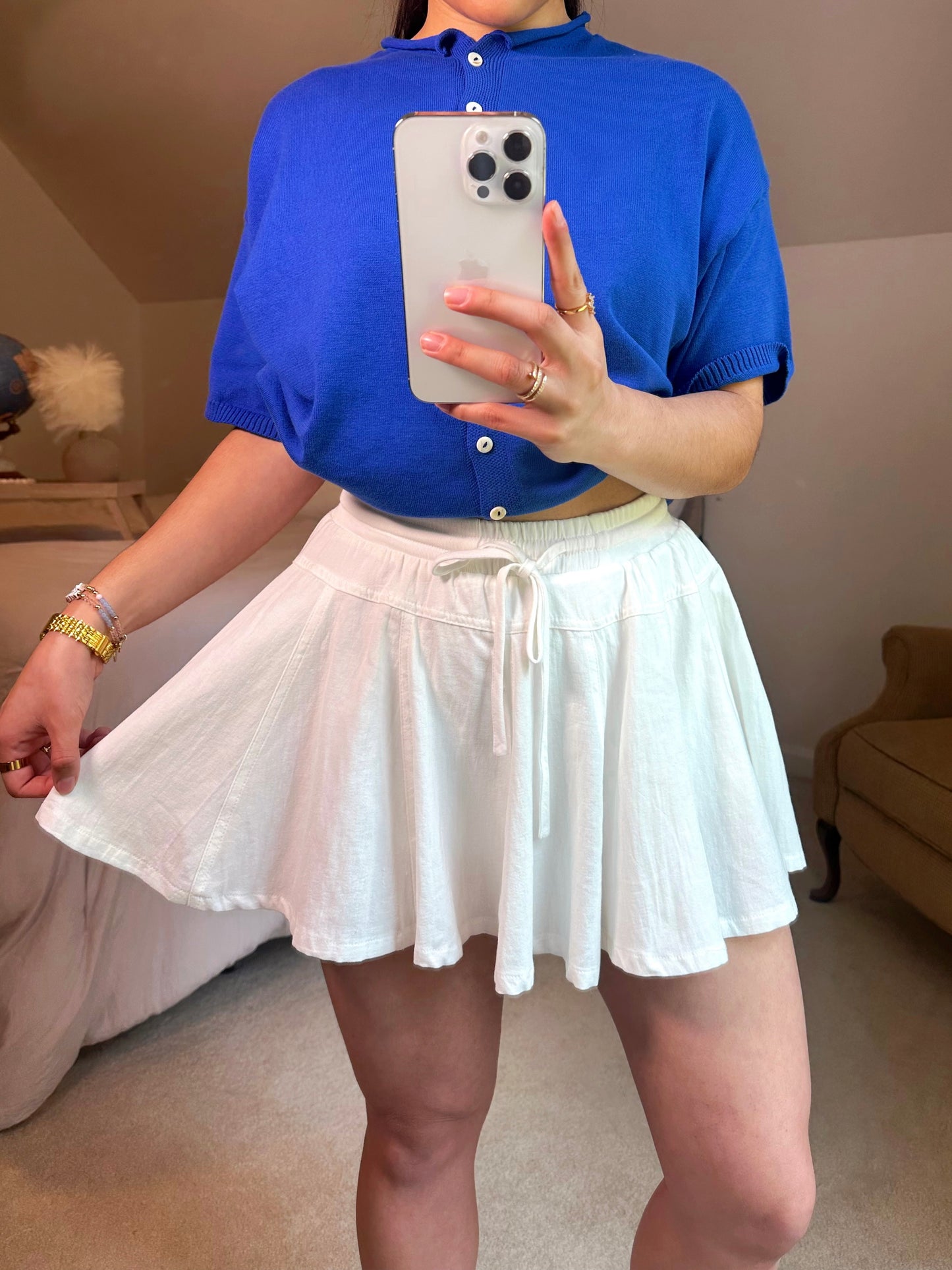 White Woven Flared Skort