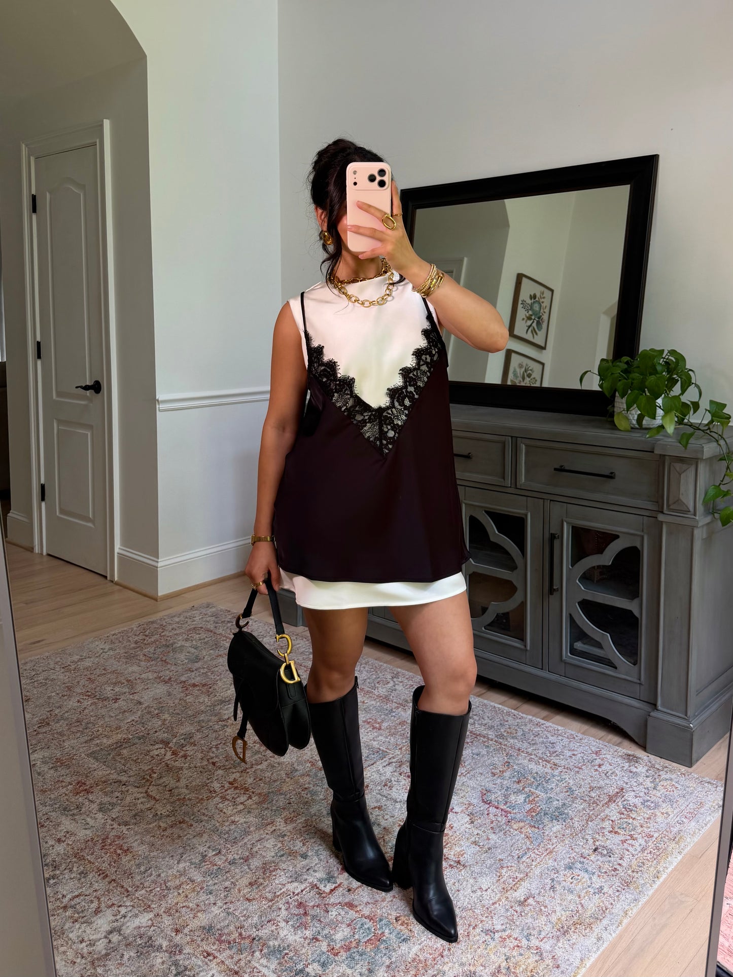 The London Layered Satin Lace Dress