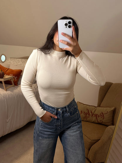 Cream Mockneck Sweater Top