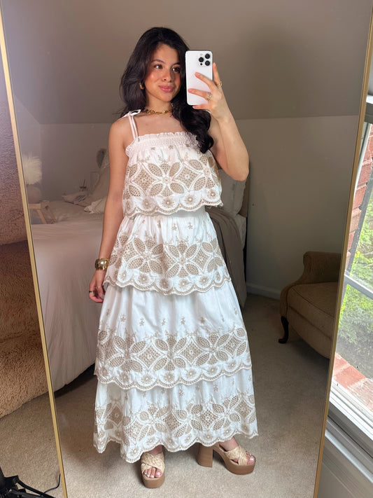 Italian Summer Floral Embroidered Skirt Set
