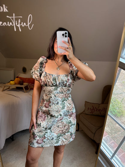 Vintage Floral Open Back Dress