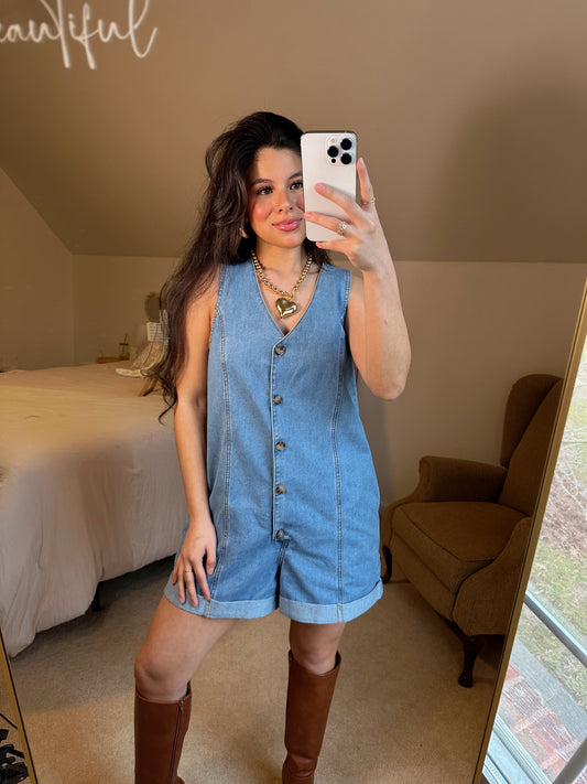 Denim Button-Up Romper