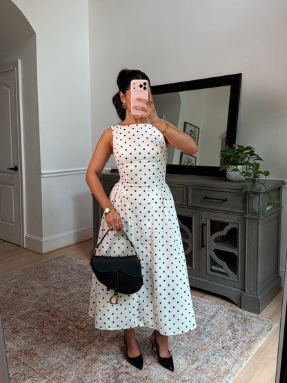 Old Money Polka Dot Midi Dress