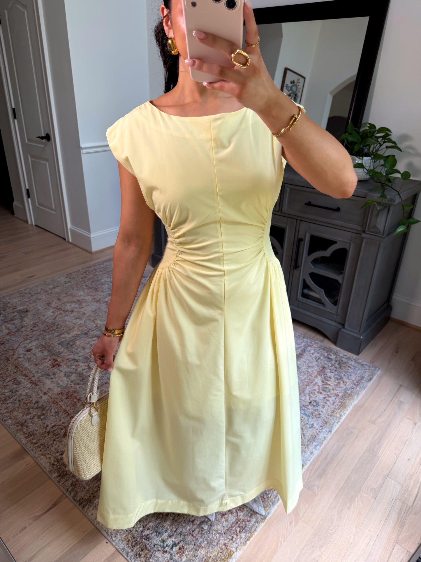 Yellow Magnolia Pleated Midi Dress