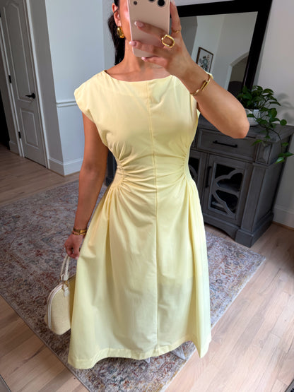Yellow Magnolia Pleated Midi Dress