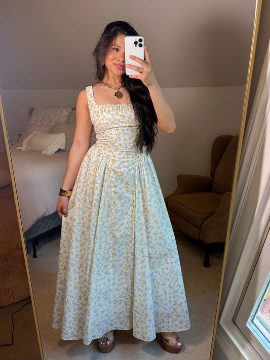 Yellow Ditsy Floral Midi Dress