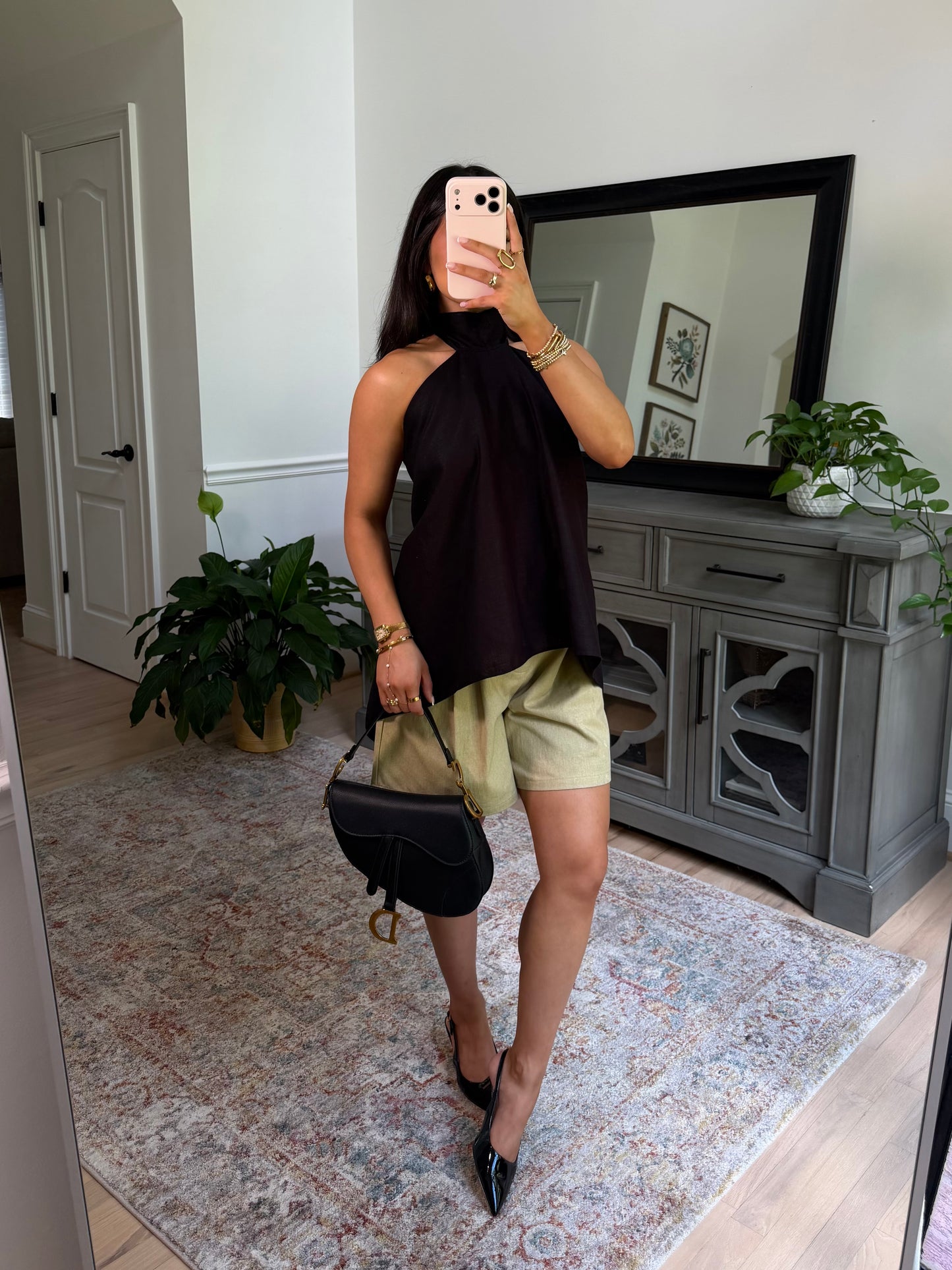 Midnight Black Linen Open Back Top