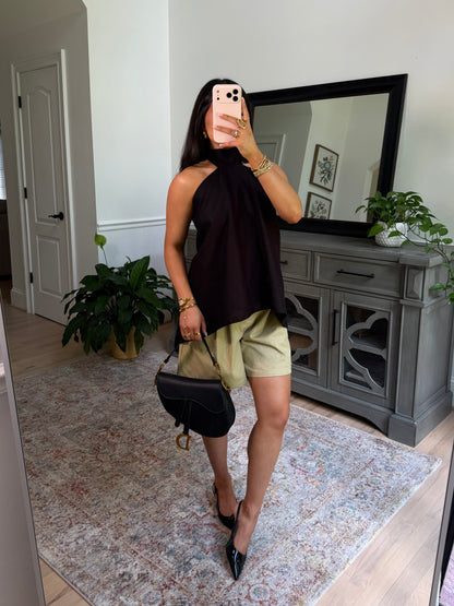 Midnight Black Linen Open Back Top