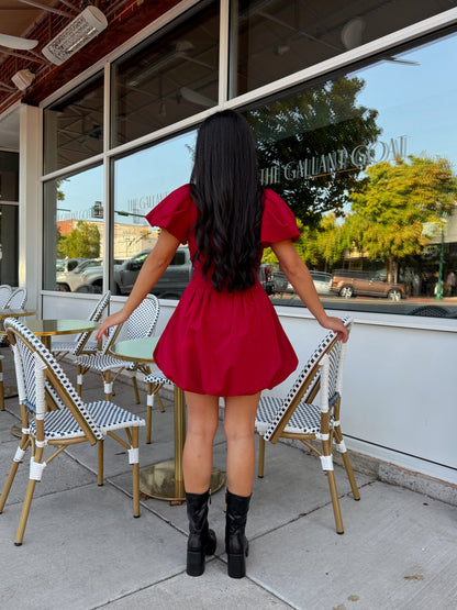 Deep Red Zip Up Bubble Dress