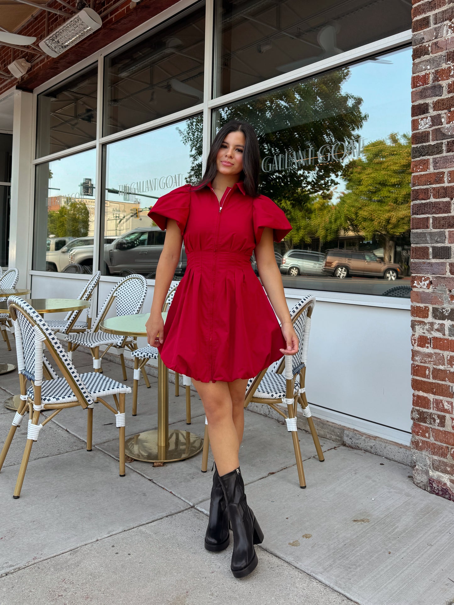 Deep Red Zip Up Bubble Dress