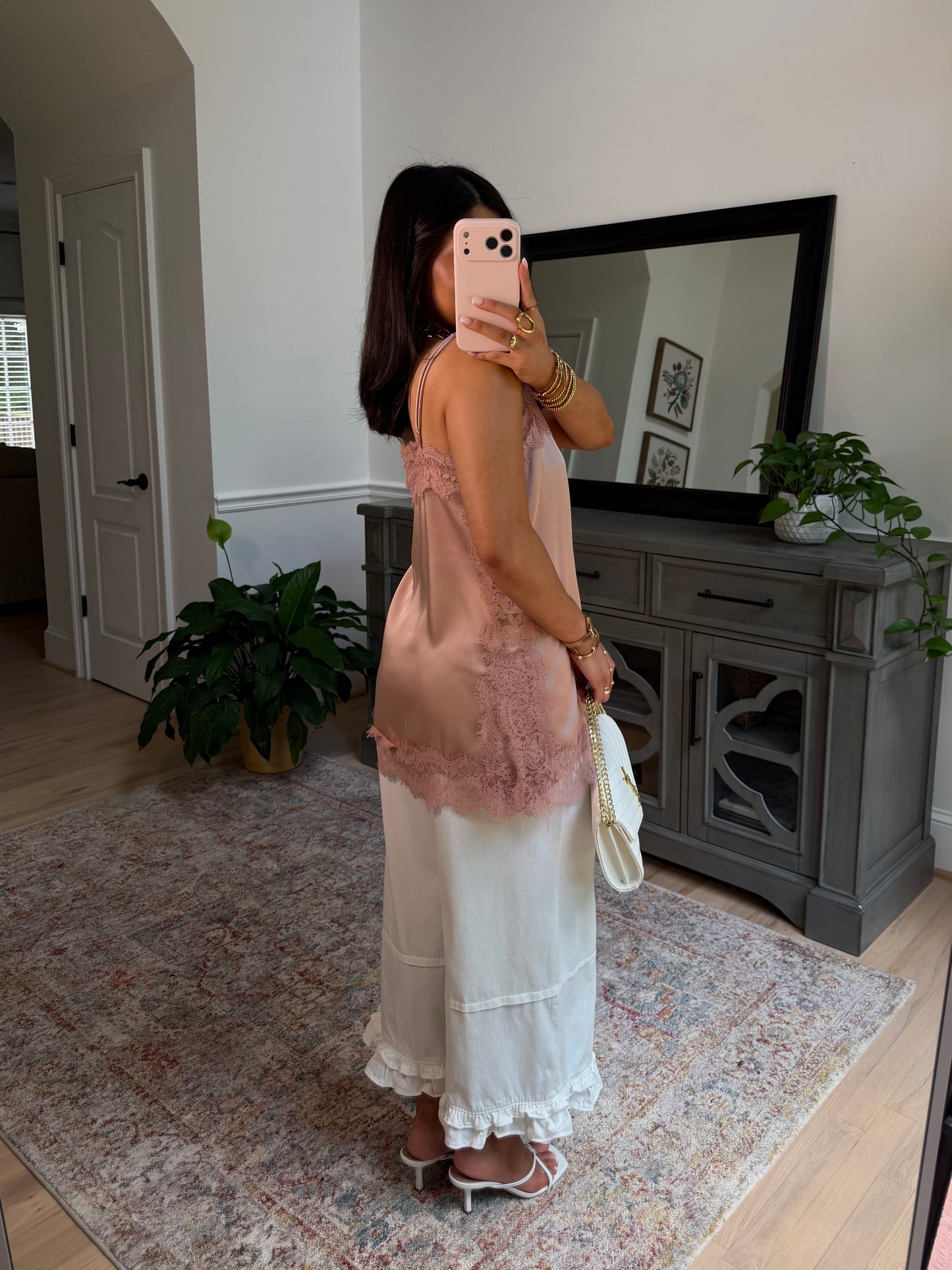 Dusty Rose Lace Satin Top