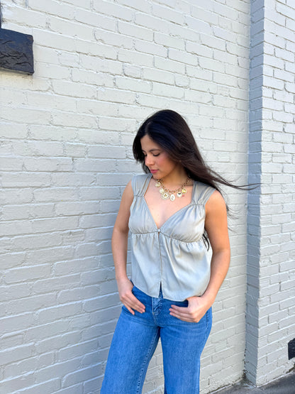 Dove Grey Button Ruched Top