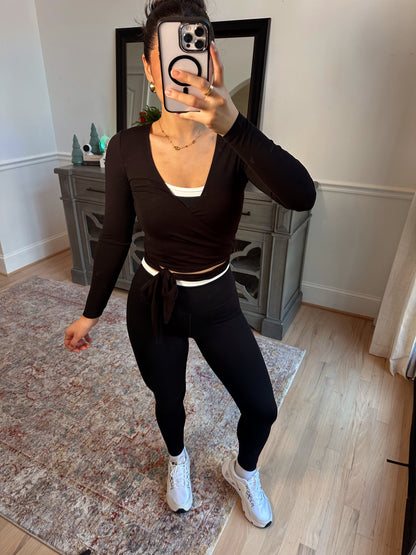 Black Active Wrap Top