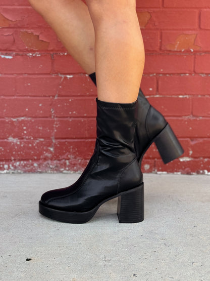 Black Leather Ankle Platform Booties