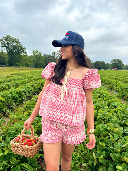 Strawberry Farms Red Gingham Top & Short Set