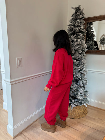 Red Quarter Zip & Jogger Set