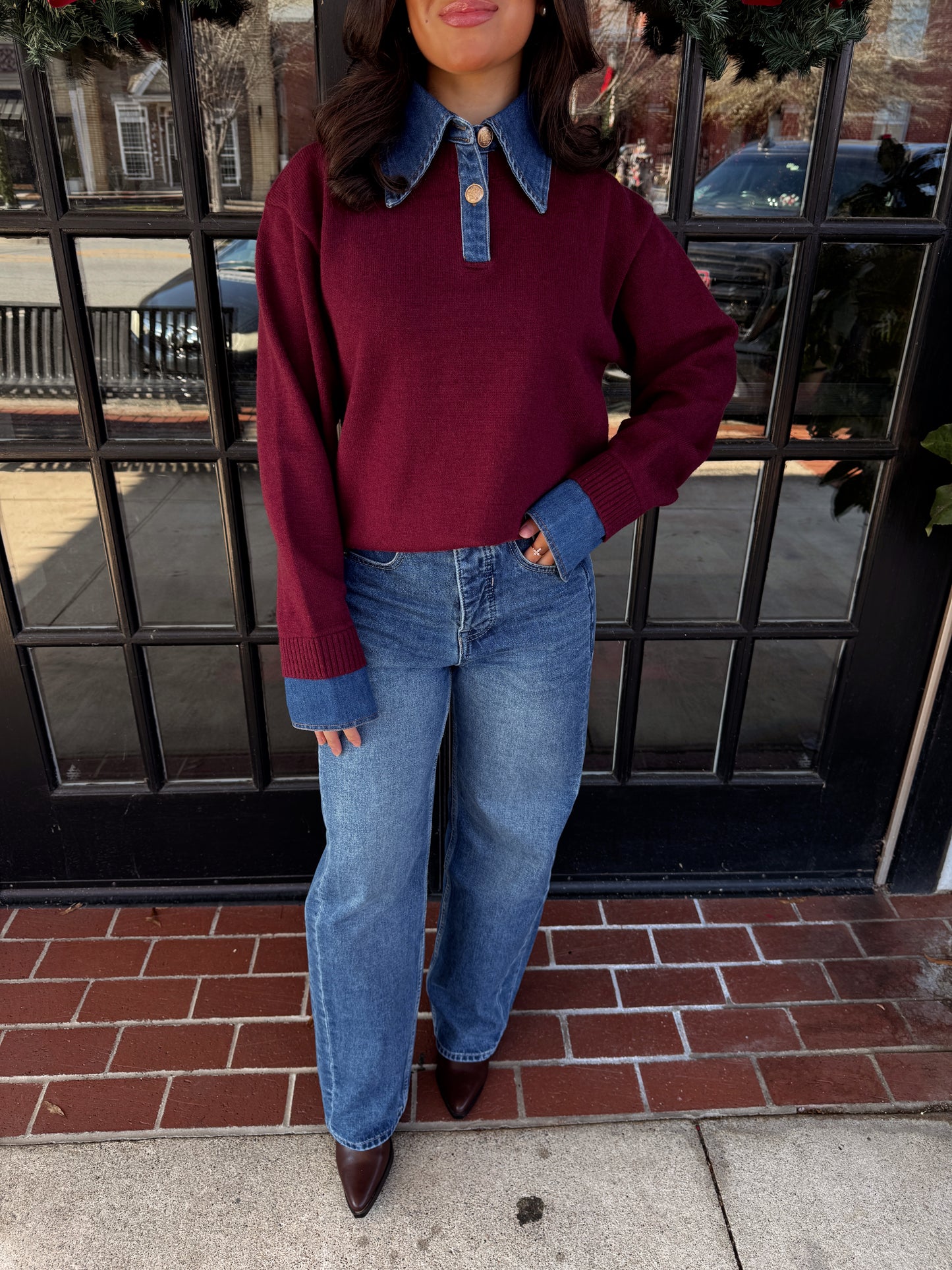 Burgundy Couture Polo Denim Knit
