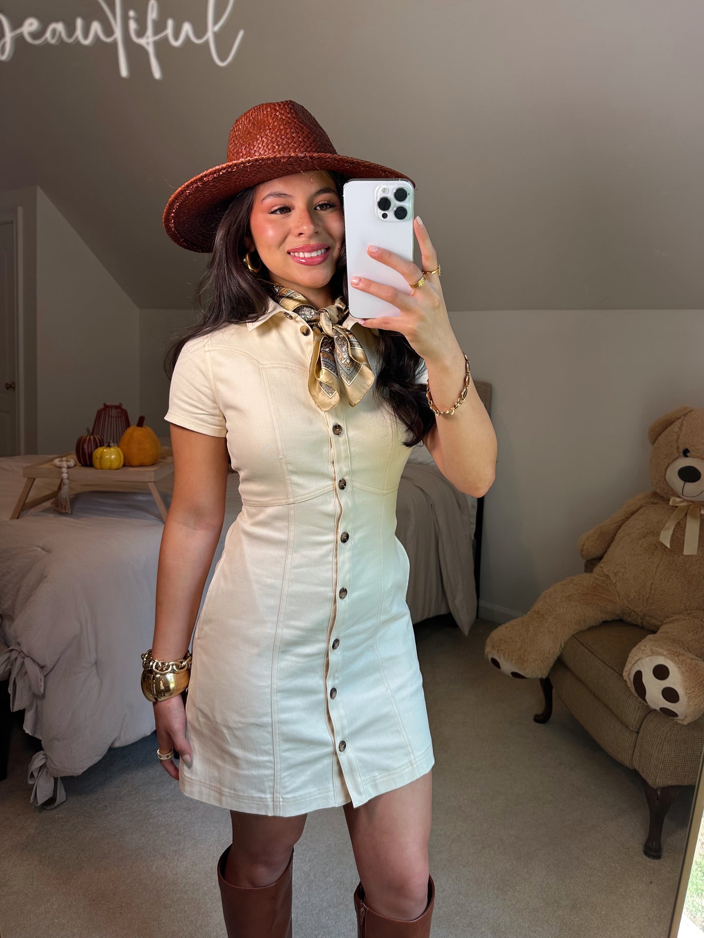 Oatmeal Button Up Shirt Dress